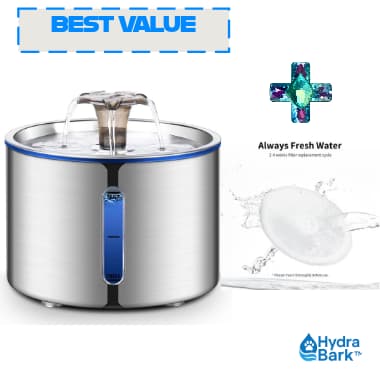 HydraBark™ Smart Stainless Steel Pet Water Fountain – Cats & Dogs HydraBark™ Smart Pet Fountain + 5-Month Filter Pack (Best Value)